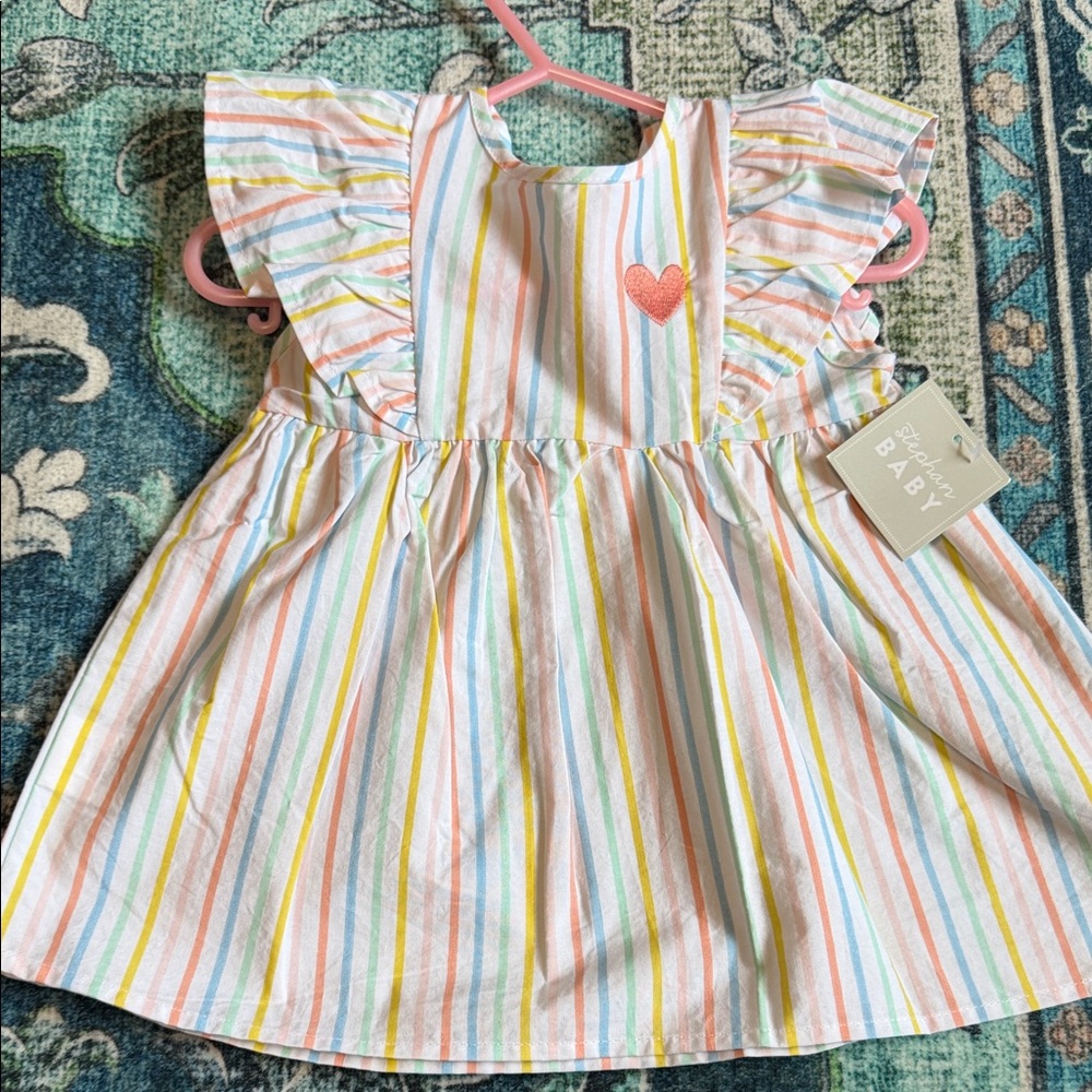 Striped Ruffle Baby Dress with Heart Detail - Multicolor